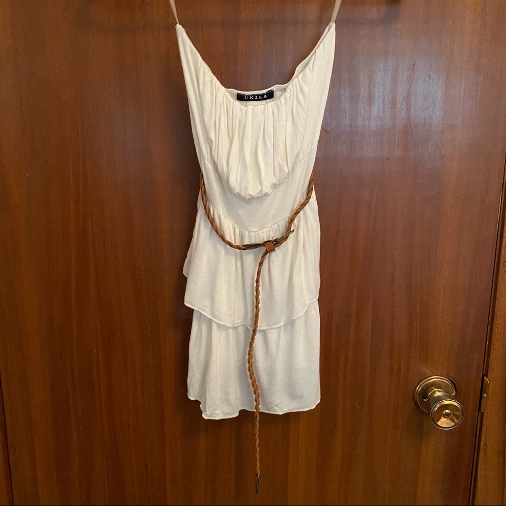 Sirens Cream Tiered Belted Strapless Top